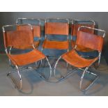 Mies Van Der Rohe A Set Of Five Tan Leather And Tubular Chromium Chairs of contemporary form