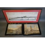 A Pair Of Coloured Prints On Venice, together with a print of Westminster Bridge
