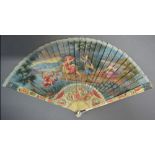 A George II Ivory Fan Finely Painted In The Style Of Vernis Martin depicting the rape of Tenopa