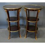 A Pair Of French Gilt Metal Mounted Three Tier Etagere Of Circular Form, each with gilt metal mounts