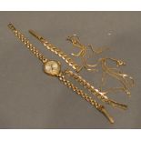 A 9ct. Gold Cased Ladies Wrist Watch Together With Other Items of 9ct. gold, 16.9g excluding watch