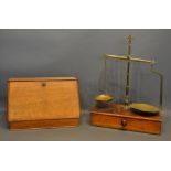 A Slope Front Stationery Box Together With A Pair Of Balance Scale