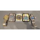 A Group Of Five Stainless Steel Russian Gentleman's Wrist Watches