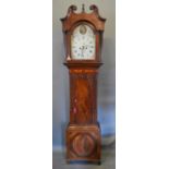 A George III Mahogany Long Case Clock, the arched hood with swan neck pediment above a shaped door