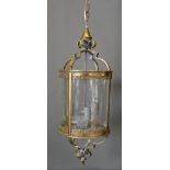 A Patinated Metal Hall Lantern Of Cylindrical Form, 64cm long