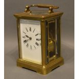 A 19th Century French Brass Cased Repeater Carriage Clock, the enamel dial with Roman numerals and