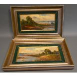 Indistinctly Signed, Coastal River Scenes, A Pair Of Oils On Board, 14cm by 29cm