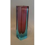 A Czechoslovakian Pink And Blue Glass Vase Of Square Form, 20cm tall