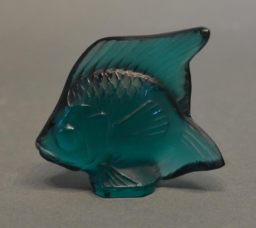 A Small Lalique Green Glass Model Of A Fish, 4.5cm tall