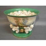 A French Sevres Style Large Pedestal Bowl hand painted with a continuous band depicting a lake