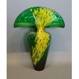 An Iris Bohemian Glass Vase With Unusual Shaped Rim and with mottled decoration, 34cm tall