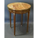 A French Rouge Marble And Gilt Metal Mounted Table Of Circular Form, the variegated marble top above