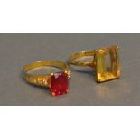 A 9ct. Gold Dress Ring The Pink Stone Flanked By Diamonds, together with an 18ct. gold citrine set