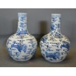A Pair Of Chinese Under Glazed Blue Decorated Bottle Neck Vases, 45cm tall