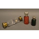 A Cut Glass And Gilded Double Ended Scent Bottle, together with a green glass silver mounted scent