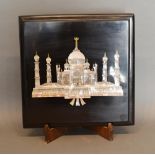 A Black Slate And Mother Of Pearl Inlaid Plaque Depicting The Taj Mahal, 29cm square