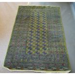 A Bokhara Woollen Rug With Three Rows Of Gulls Within multiple borders upon a green and blue ground,