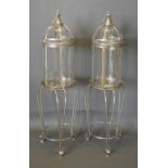 A Pair Of Patinated Metal Floor Standing Lanterns, 115cm tall