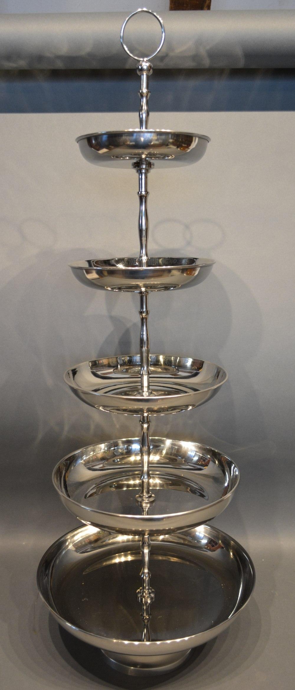 A Graduated Five Tier Cake Stand Of Circular Form With Pedestal Base, 80cm tall