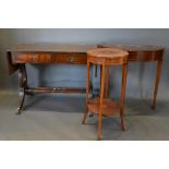 A Reproduction Mahogany Sofa Table, Together With A Similar Demilune Table and a shell inlaid two