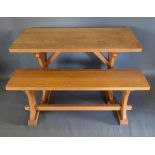 A Rectangular Oak Refectory Style Table, Together With A Matching Bench Seat, 121cm by 61cm