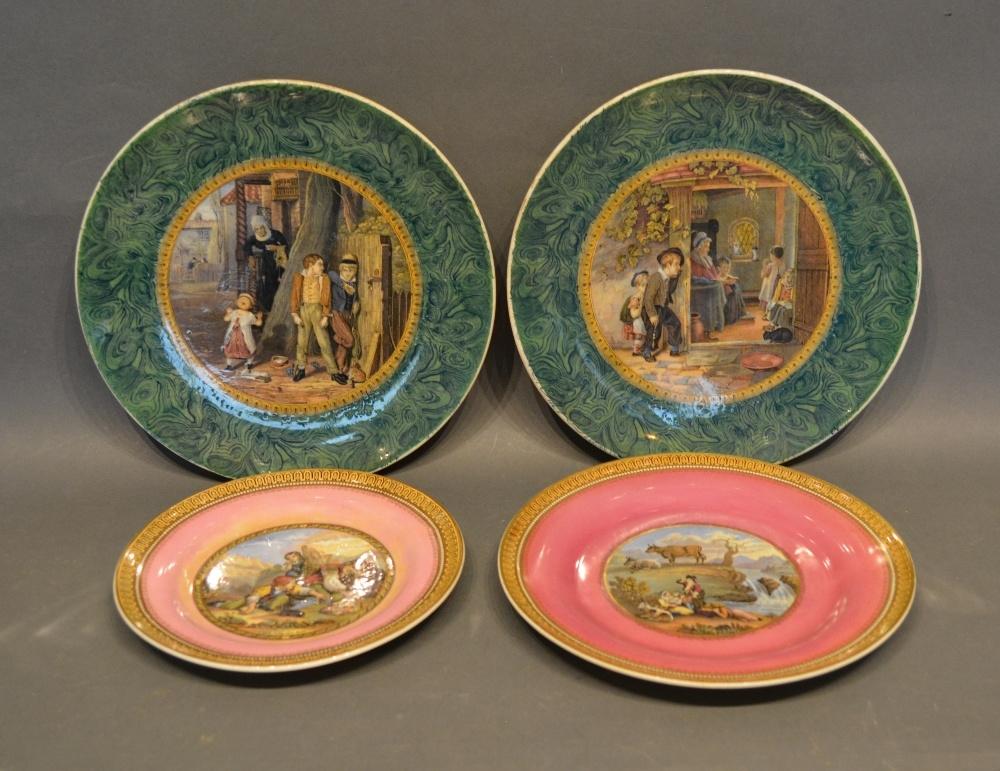 A 19th Century Prattware Plate, I See You My Boy, together with another similar Prattware Plate