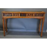 A Chinese Large Altar Table The Frieze With Five Relief Panels depicting figures and with side