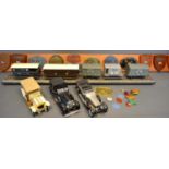 A Collection Of Six 'O' Gauge Rolling Stock, Together With Three Model Cars and various badges