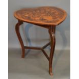 A 19th Century Occasional Table The Heart Shaped Top Marquetry Inlaid With Bird Amongst Foliage,