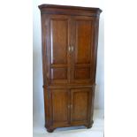 A George III Oak Standing Corner Cabinet, The Moulded Cornice above two panelled doors and two