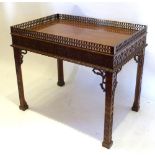 A Mahogany Chinese Chippendale Style Silver Table Of Rectangular Form with a pierced gallery above a