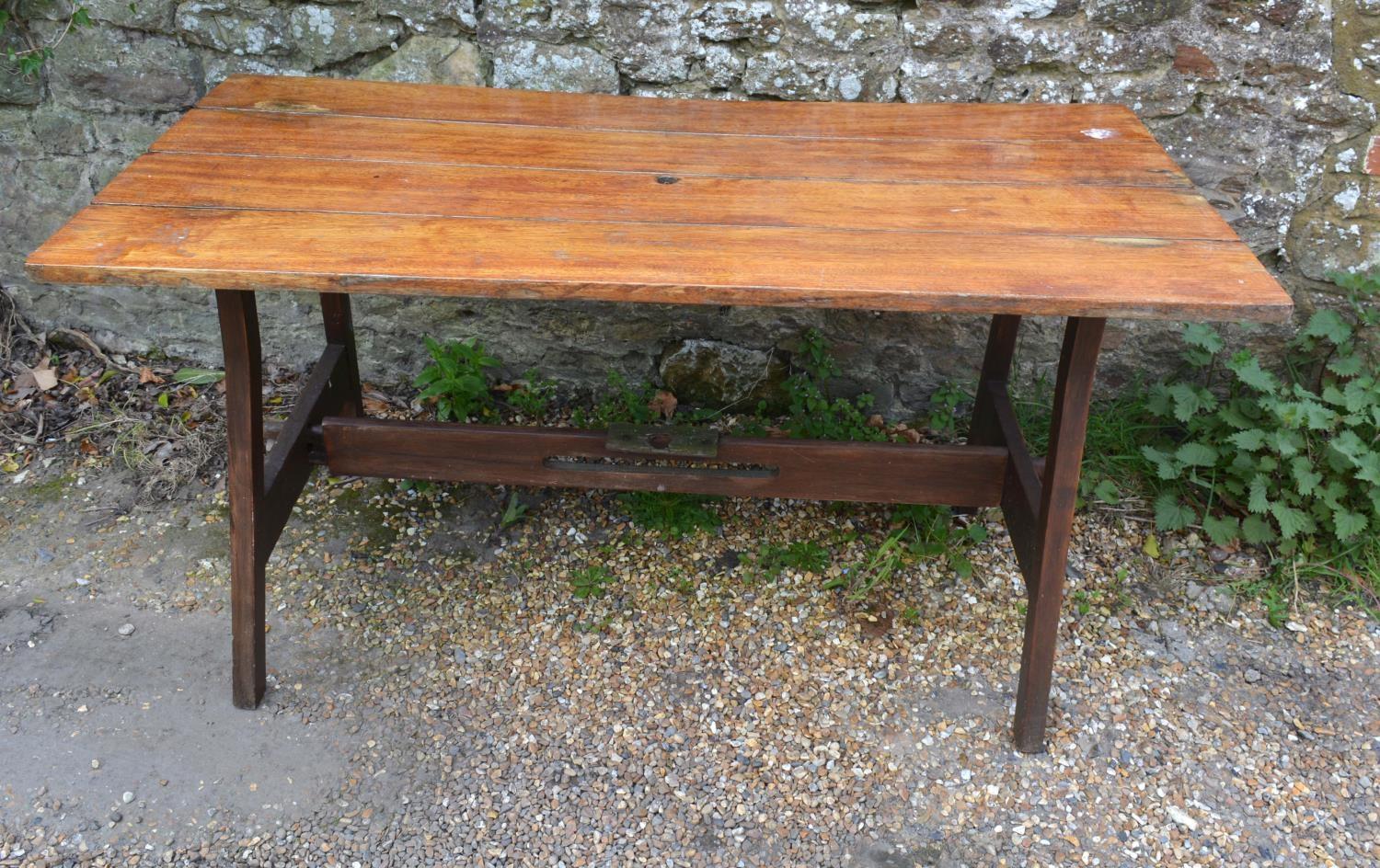 A Teak Garden Bench Of Serpentine Form With Square Legs, together with a rectangular refectory style - Image 2 of 2