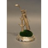 A Birmingham Silver Pin Cushion With Golf Bag And Club, 12cm tall