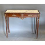 A French Mahogany Gilt Metal Mounted Console Table, the marble inset top above a gilt metal