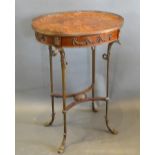A French Marquetry Inlaid and Gilt Metal Mounted Occasional Table, the oval galleried top above