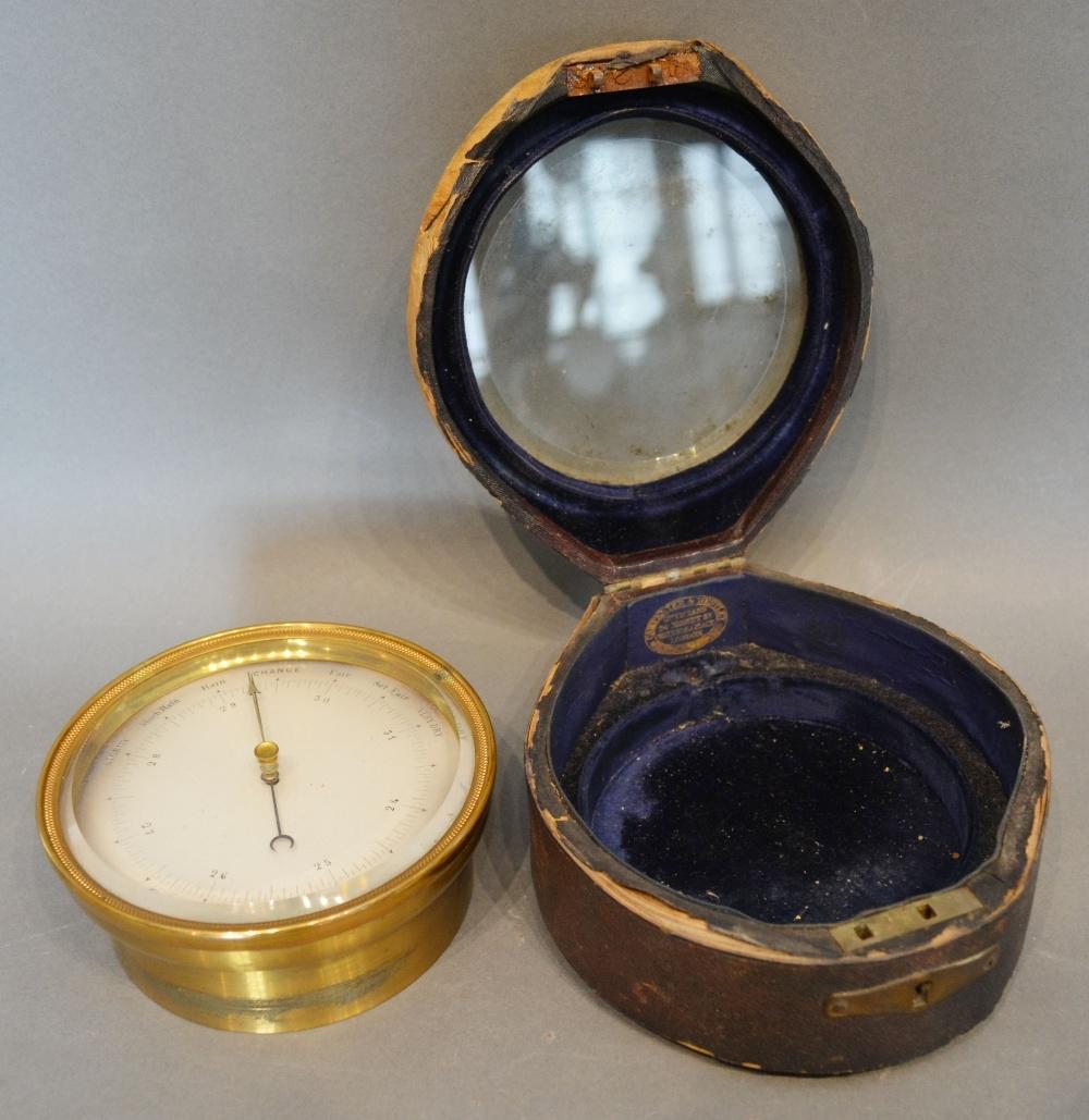 A Late 19th/Early 20th Century Brass Aneroid Barometer within original case bearing label - Image 2 of 3