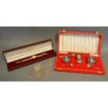 A Birmingham Silver Three Piece Condiments Set within case, together with a Garrard ladies
