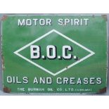 An Enamel Advertising Sign, Motor Spirit Oils and Greases, BOC, the Burmah Oil Company Ltd,