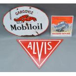 An Early Enamel Advertising Sign for Alvis of triangular form, 49cm wide, together with another