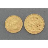A Victorian Full Gold Sovereign dated 1891, together with a Victorian half sovereign dated 1901