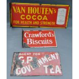 An Early Double Sided Enamel Advertising Sign for Van Houtens Cocoa, 24 x 56cm, together with two