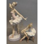 A Lladro Porcelain Model of a Ballerina, together with another similar, seated