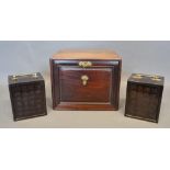 A Pair of Chinese Hardwood Table Cabinets with Chinese script, together with another similar Chinese