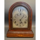 A Late Victorian, Early Edwardian Mahogany Line And Shell Inlaid Dome Shaped Mantle Clock, the