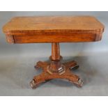 A 19th Century Rosewood Card Table, the hinged top above a plain frieze raised upon a turned