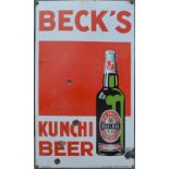 An Early Enamel Advertising Sign for Becks Beer, 133 x 77cm