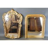 A Carved Giltwood Wall Mirror, 84 x 56cm, together with another similar gilded wall mirror, 69 x