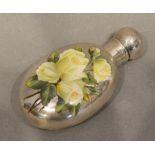 A Victorian Silver Scent Bottle decorated with enamel roses, London 1894