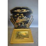 An Early 20th Century Chinoiserie Decorated Fire Screen together with a coloured print