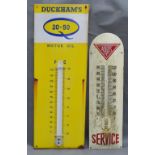 An Enamel Advertising Thermometer for Alvis Service, together with another similar Duckhams, 20/50